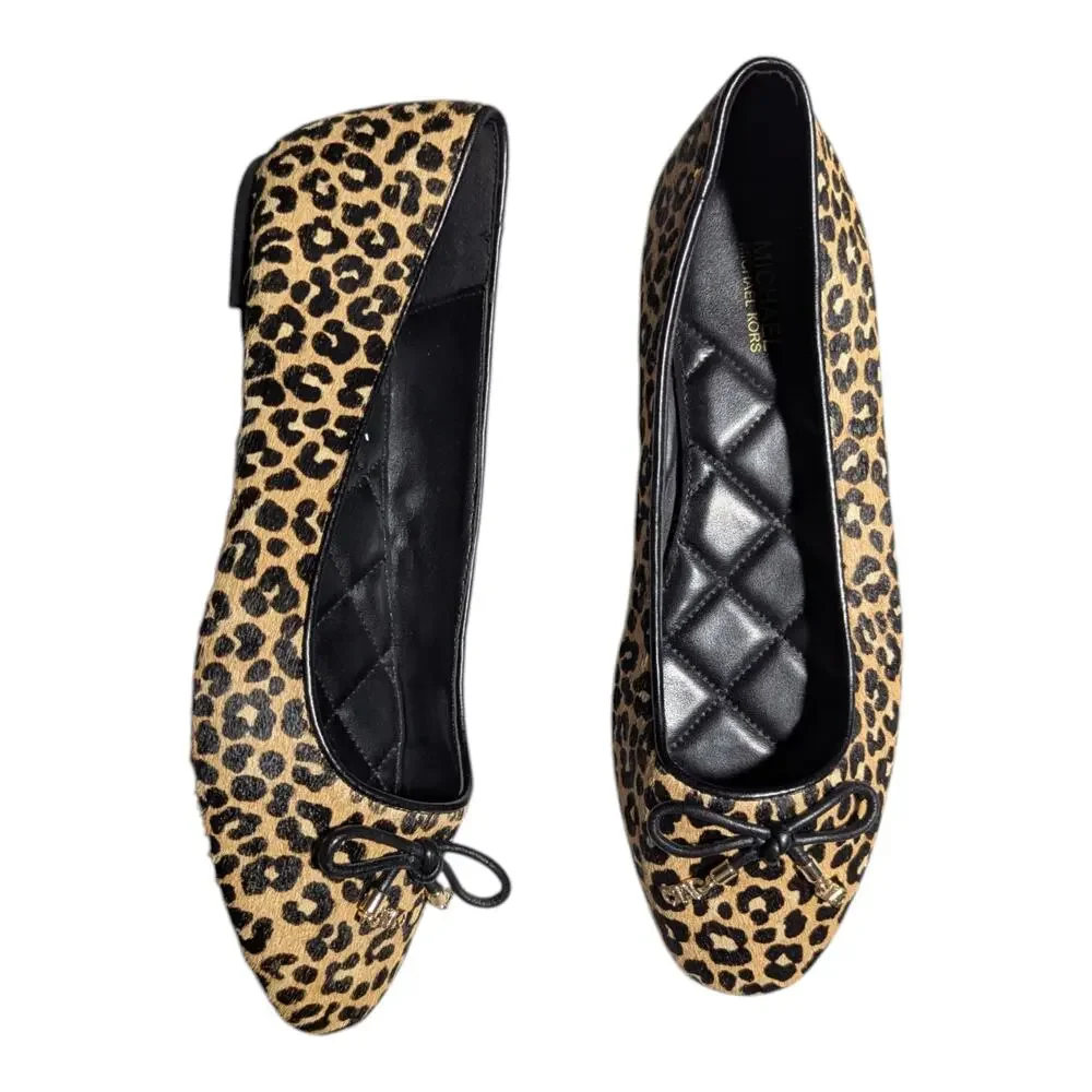 Michael by Michael Kors Nori Leopard Print Calf Hair Round Toe Ballet Flats Sz 7